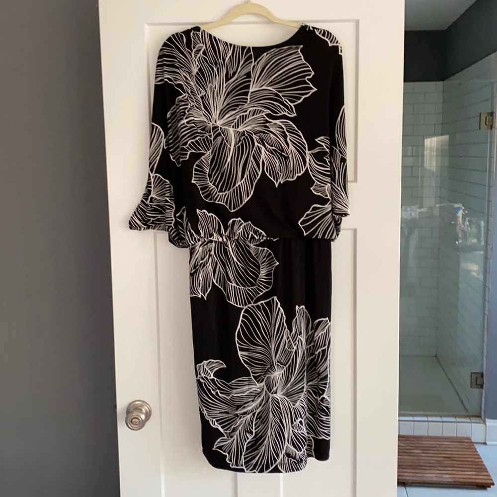 Black and white floral design midi dress